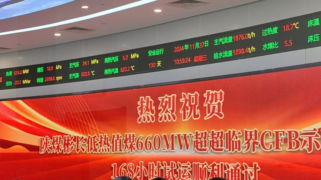 国能彬长项目世界首台660MW超超临界CFB机组顺利通过168小时运行！